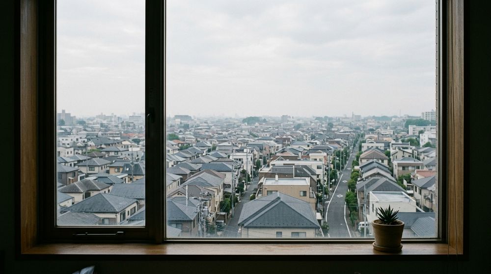 オフィスの窓から見た、朝の街並み