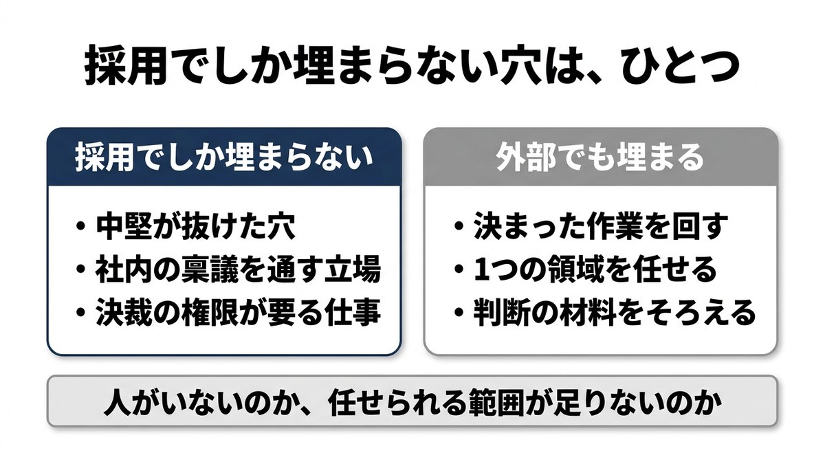 採用でしか埋まらない穴と、外部でも埋まる穴を並べた図